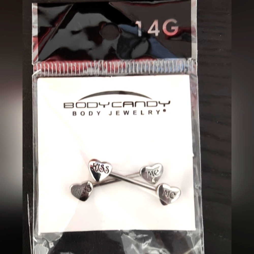 Body Candy Silver Heart Barbell 14G Nipple Rings